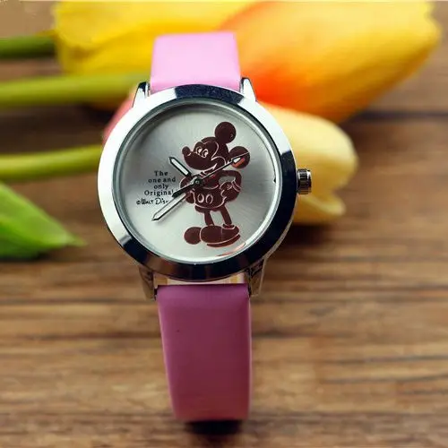 Новые кварцевые часы с 3D Микки Маусом и Минни для детей, студентов, Мультяшные милые женские наручные часы Montre Pour Enfants Kinderhorloge - Цвет: gold pink