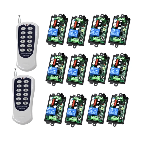 

110V220V 12CH RF Wireless Remote Control Switch System 2 Transmitters and 12 Receiver For Garage Door RF 433MHZ 315MHZ SKU: 5451