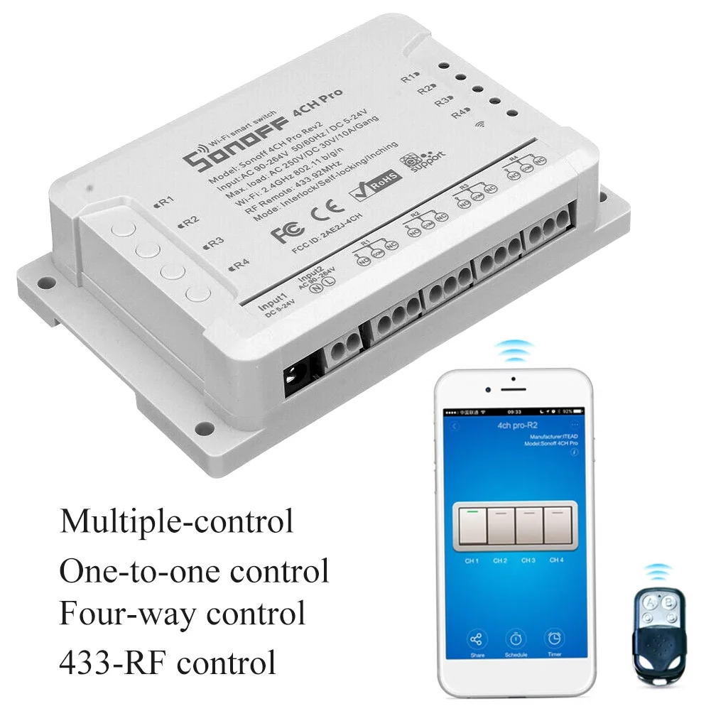 4CH Pro R2 APP 433 МГц RF Wifi инчинг интерлок умный переключатель 10A 2200 Вт пульт дистанционного управления 3 режима работы модуль беспроводной домашний