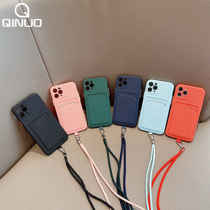 Чехол для iPhone 11 Pro Max 12 Mini XS X XR SE 2020 8 7 Plus силиконовый с ремешком | Мобильные телефоны