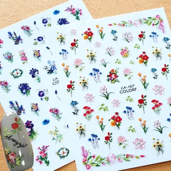 

Newest CA 167 216 minxed flower 3d nail art sticker template back glue nail decals DIY decorations wraps