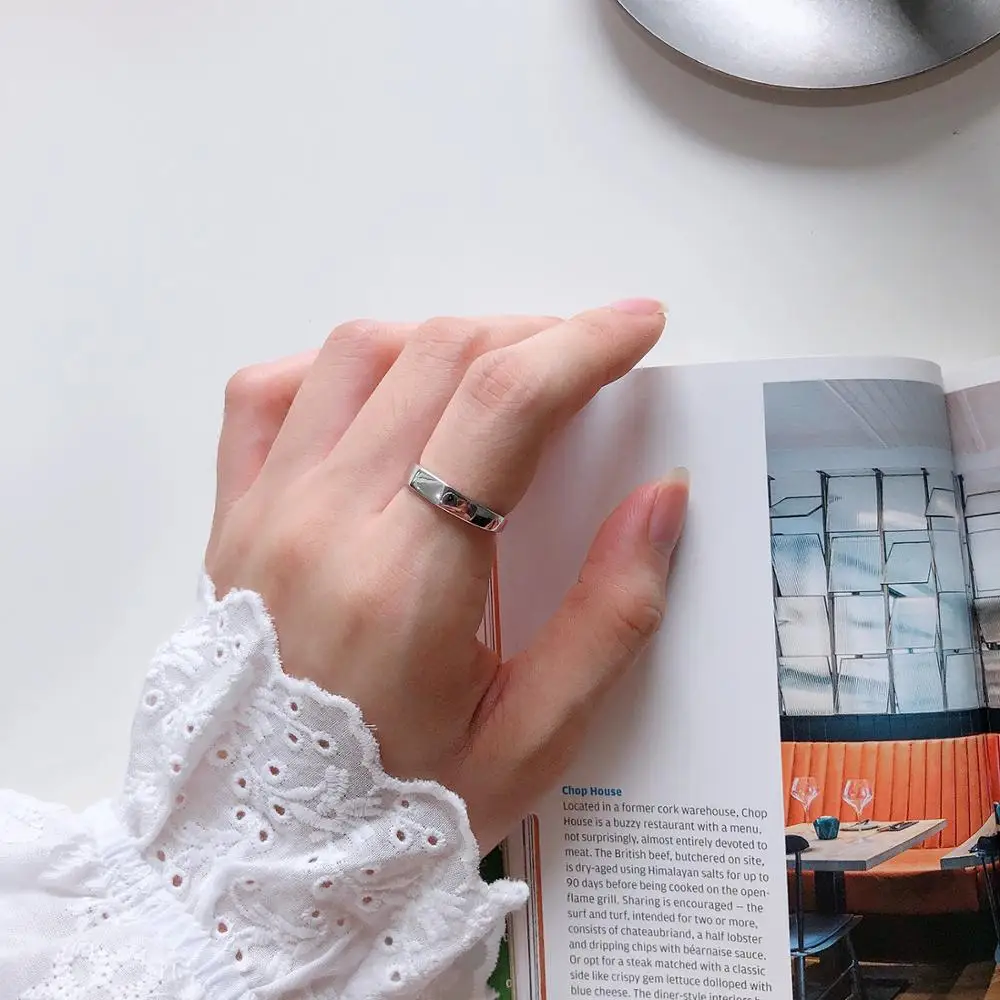 

Kinel S925 Sterling Silver Jewelry Commitment to Marry an Engagement ring Simple opening Boho femelle Geometric ring steampunk