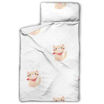 

Cartoon Cat With Dots Nap Mat with Pillow for Toddler Boys and Girls for Daycare and Preschool Sleepovers and Travels
