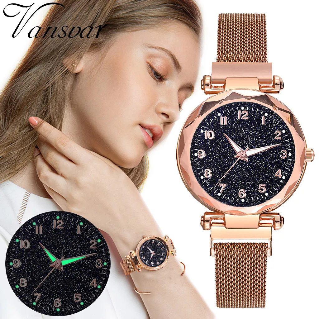 

Women Watches Luminous Dial Ladies Quartz Wristwatch Romantic Starry Sky Mesh Belt Strap Roman Numerals Clock Reloj Mujer @5050