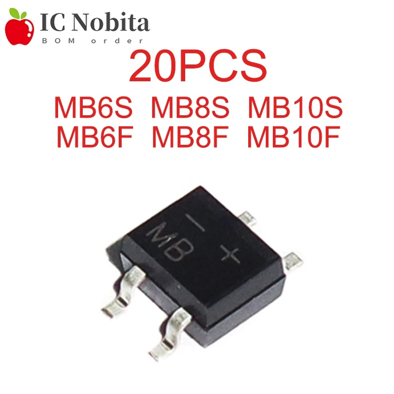 20 шт MB6S MB6F SOP4 MB8S MB8F SOP MB10S MB10F лапками углублением SOP-4 SMD MB-F диодный мост выпрямителя