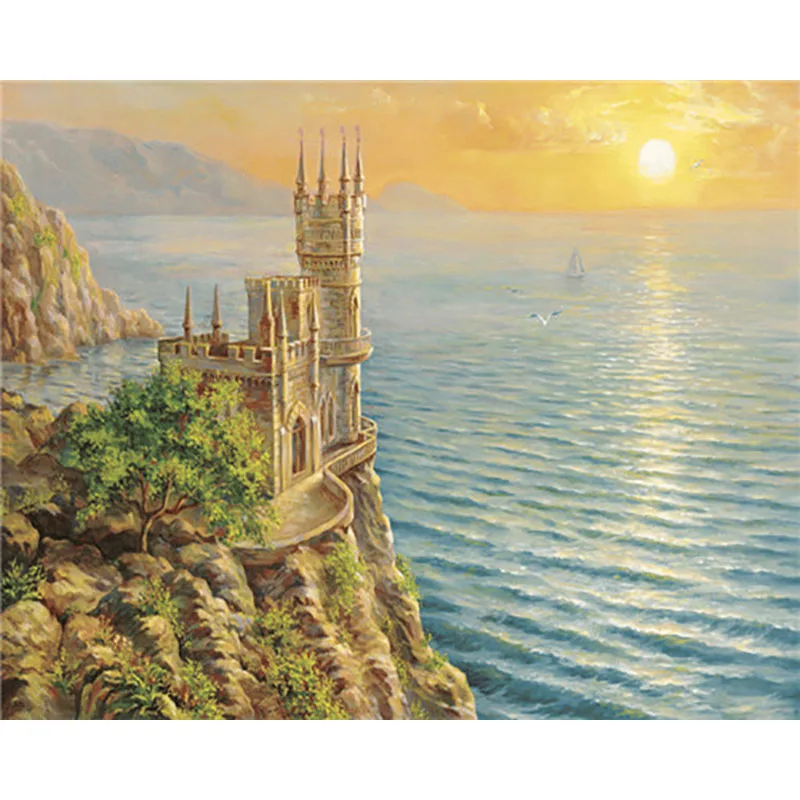 painting by number12 Пейзажная живопись по номерам Раскраска по номерам для взрослых DIY Раскраска по номерам масляные пронумерованные картины дом - Цвет: painting by number12