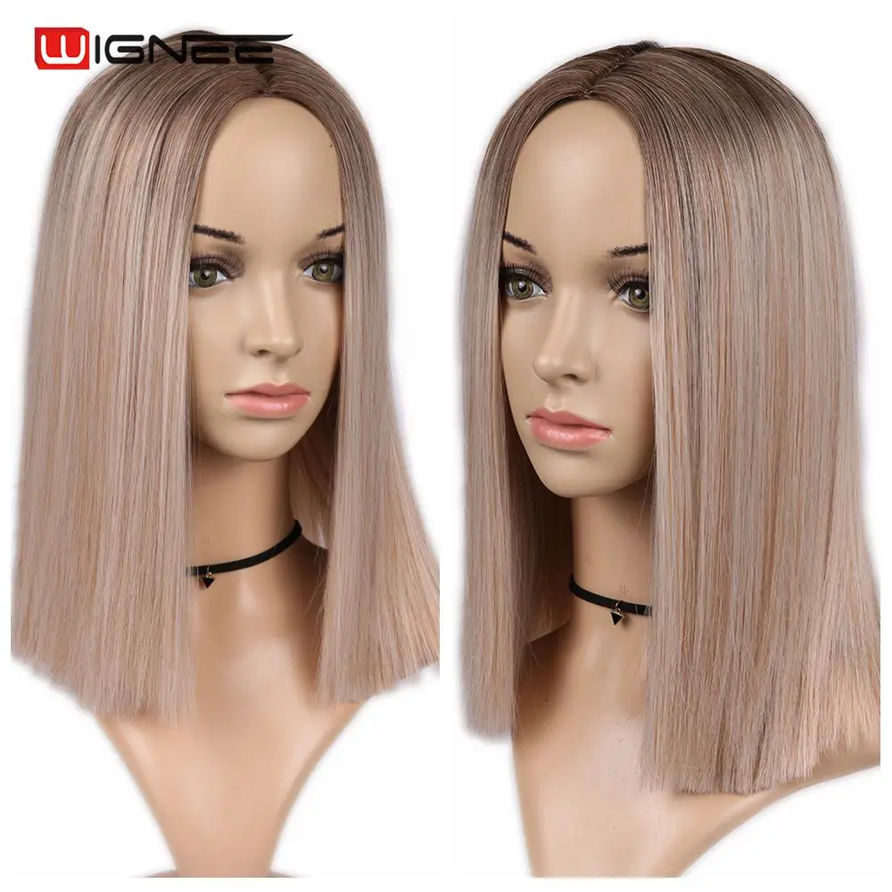 Wignee 2 Tone Ombre Brown Ash Blonde Synthetic Wig For Women