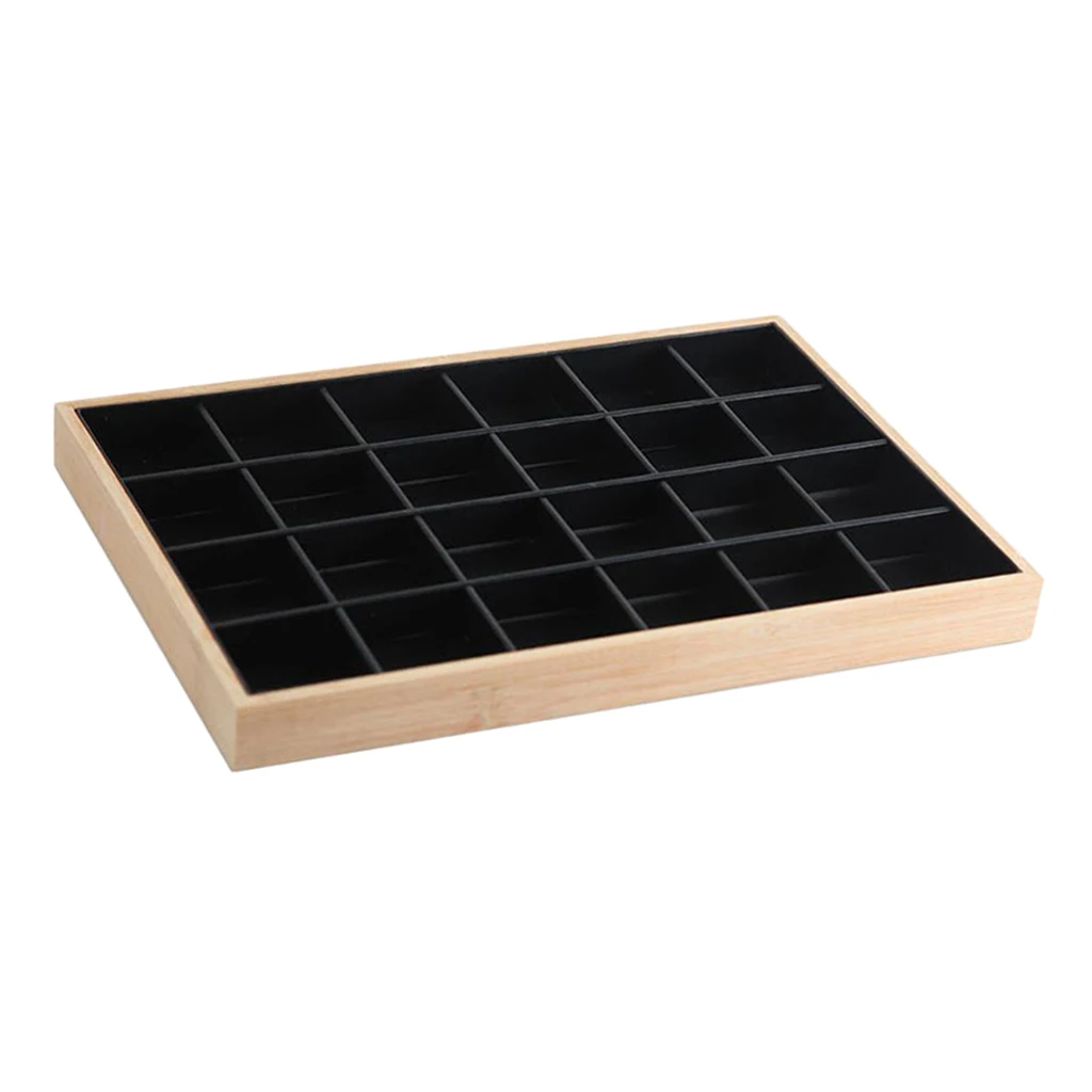 Premium Bamboo Wood Stackable Jewelry Tray Showcase Display Organizer, 12 Grid