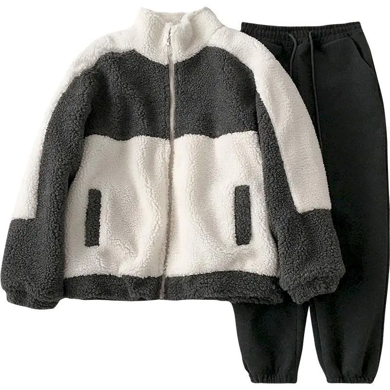 

Suit Female Lamb Wool Coat Woolen Trousers Autumn Winter 2020 New Korean Version Ins Super Two-piece Warm Casual Tracksui Suit