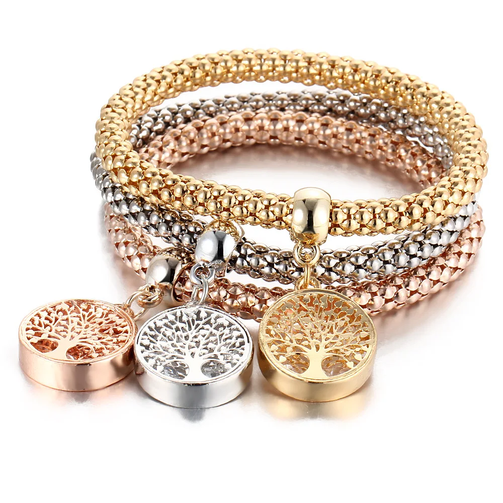 

3Pcs/Lot Tree of Life Bracelet Crystal Owl Key lock Music Note Owl butterfly Heart Charm Bangle For Women Fashion Jewelry Gift