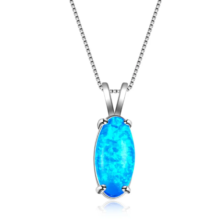 Trendy Silver Plated Alloy Marquise Shape Pendant Link Chain Necklace Blue Opalite Opal Jewelry | Украшения и аксессуары