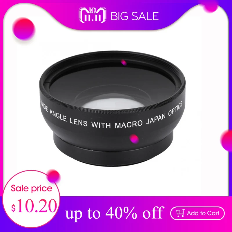 

Camera lens with selfie lamp 0.45X Magnification High Definition Wide Angle Lens for 49mm Mount Camera phone lens