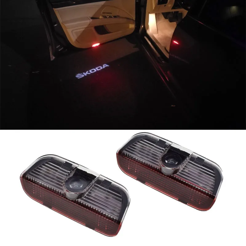 

2 pièces offre spéciale logo LED lampe voiture porte bienvenue lumière de courtoisie lumière décorative pourSkoda Superb 09-15