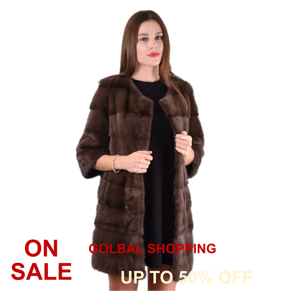 TOPFUR Новая модная зимняя длинная норковая шуба натуральный мех шуба для женщин натуральный норковый мех стандартная Шуба с круглым вырезом половина одежда с рукавами