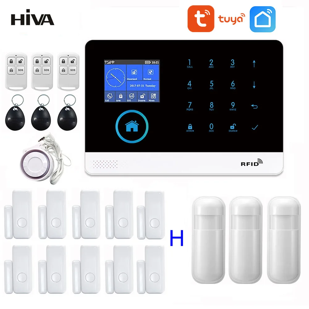 PG-103 Home Security Alarm System Wifi GSM Alarm Intercom Remote Control Autodial 433MHz Detectors IOS Android Tuya APP Control 