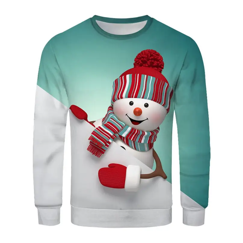 Christmas Couple's 3-D Printed Men and Women Tops Cotton Long-sleeved T Shirt Round Collar Christmas Blouse Casual Tee 4S13 (33)