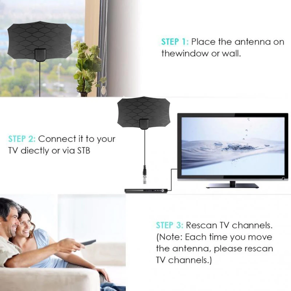 Цифровая ТВ антенна плоский внутренний HD усилитель сигнала конверсия головы TV 80