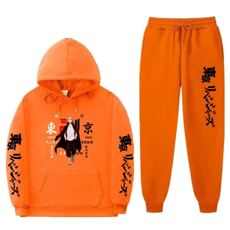 2021 Hot-selling anime joggingbroek Tokyo Avengers printed 2-piece winter sweatshirt + drawstring pants hoodie sweatshirt mens tracksuit set