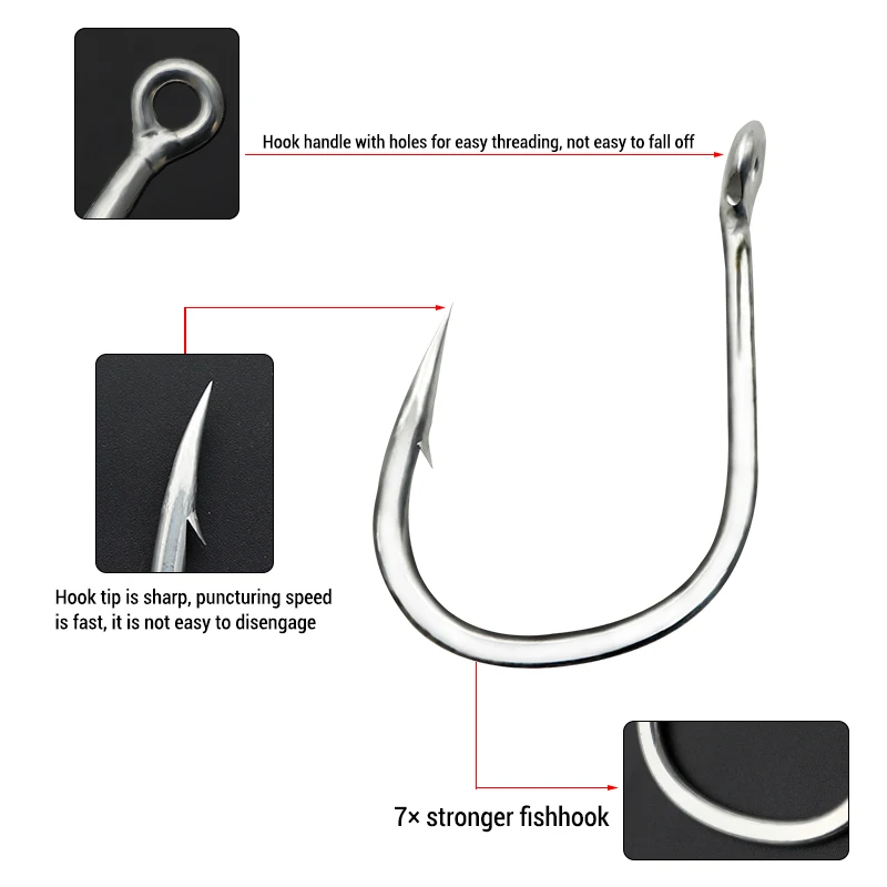 Description Picture 3 of item10pcs 13/0-5/0 Big Fishing Hook 7X Jig Hooks High carbon steel boat sea fishing Heavy Duty Circle Eye Fishhooks High Quality
