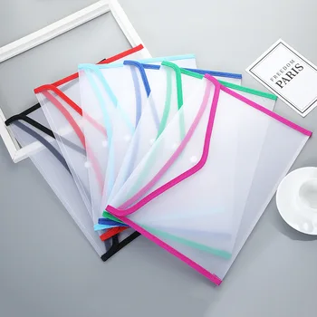 

Direct selling white transparent color edging information bag creative pp plastic matte waterproof snap button file bag