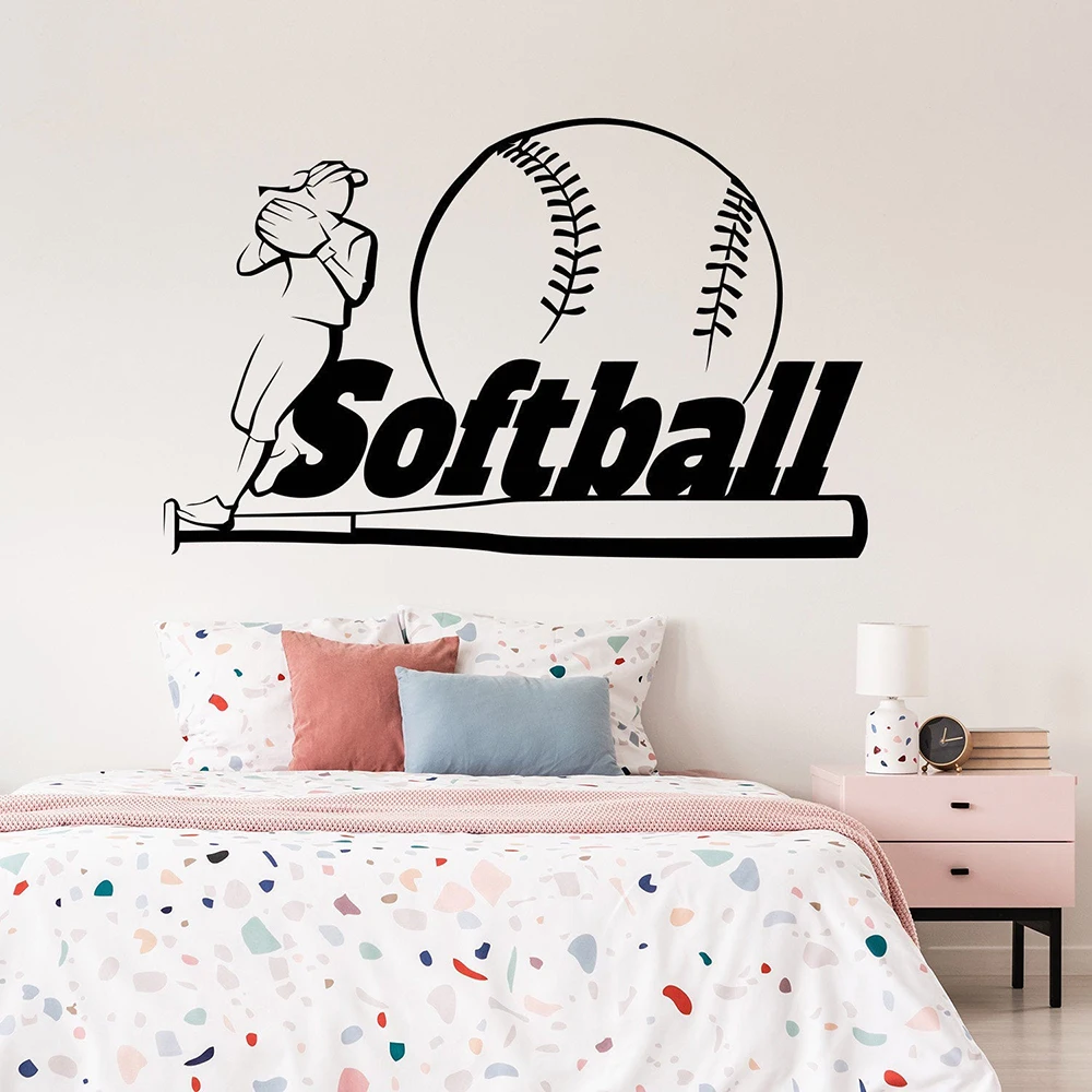 SOFTBALL wall stickers 6 decals teen sports room decor PLAY LIKE A GIRL 