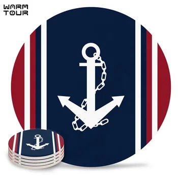 

4/6/8 PCS Vertical Stripes White Anchor Pattern Placemat Ceramic Drink Coasters Table Decoration Absorbent Moisture