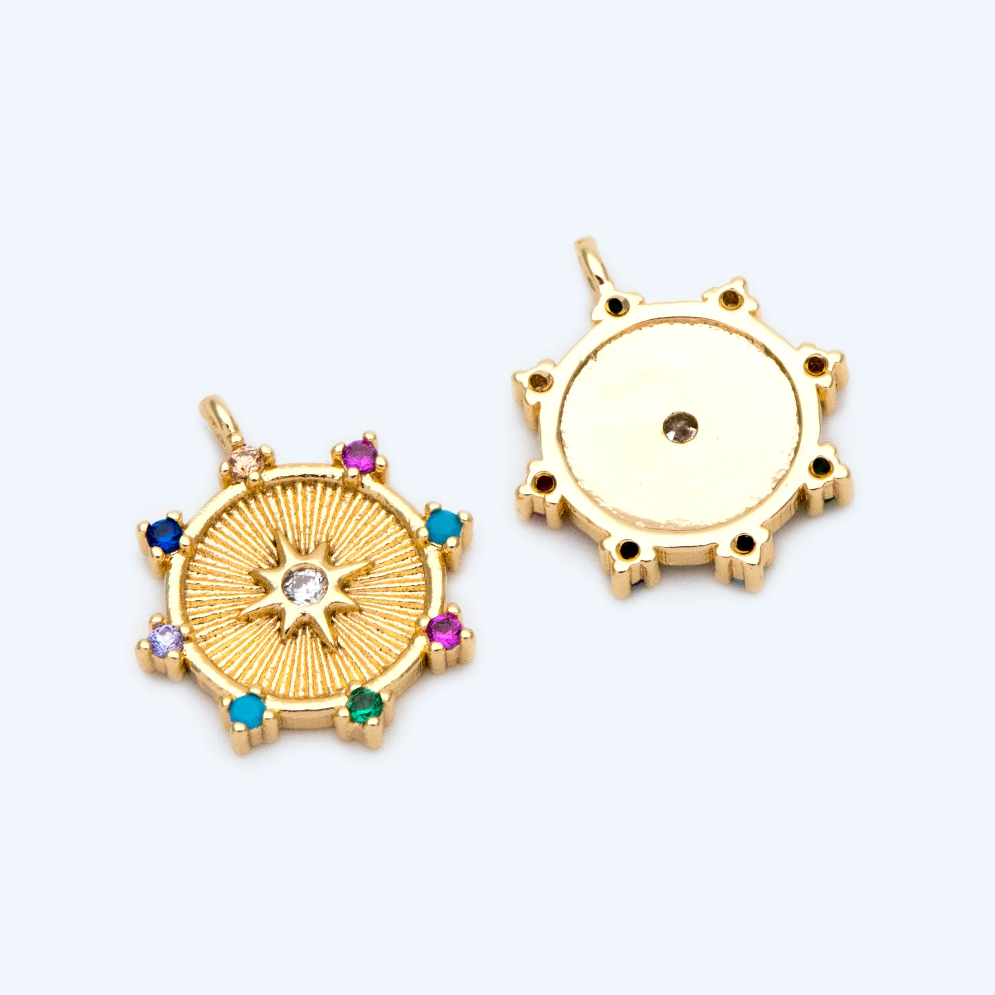 

10pcs Colourful CZ Paved North Star Round Disc Charm, Coin Pendant, Jewelry Supply (GB-1663)