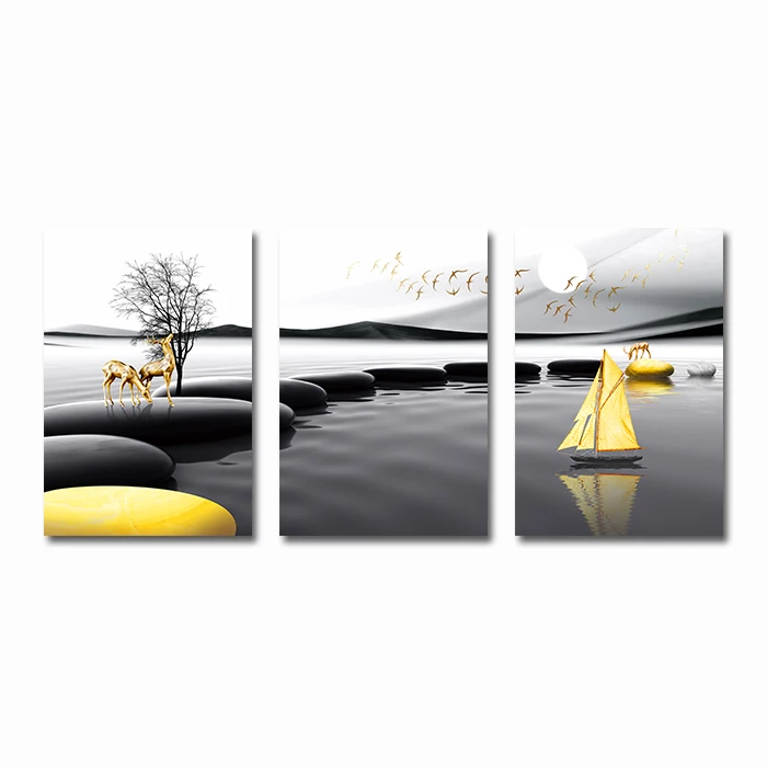 Modern-Landscape-Poster-Black-Yellow-Stone-Boat-Deer-Wall-Art-Canvas-Painting-Nordic-Print-Wall-Pictures (7)