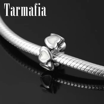 

Hot 925 Sterling Silver White Enamel Heart Round Fine Spacer Bead Accessories Fit Original Silver Charm Bracelet Jewelry making