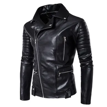 

New stylish men's locomotive large leather jacket zipper leather jacket B003