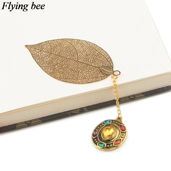

Flyingbee Leave Pendant Gem Metal Bookmarks Book Markers Page Holder for Books Stationery gifts X0784
