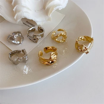 

French retro Irregular Geometric Ring Curved Hollow Metal Gold Silver Color Open Rings for Women Trend wedding Aesthetic jewelry