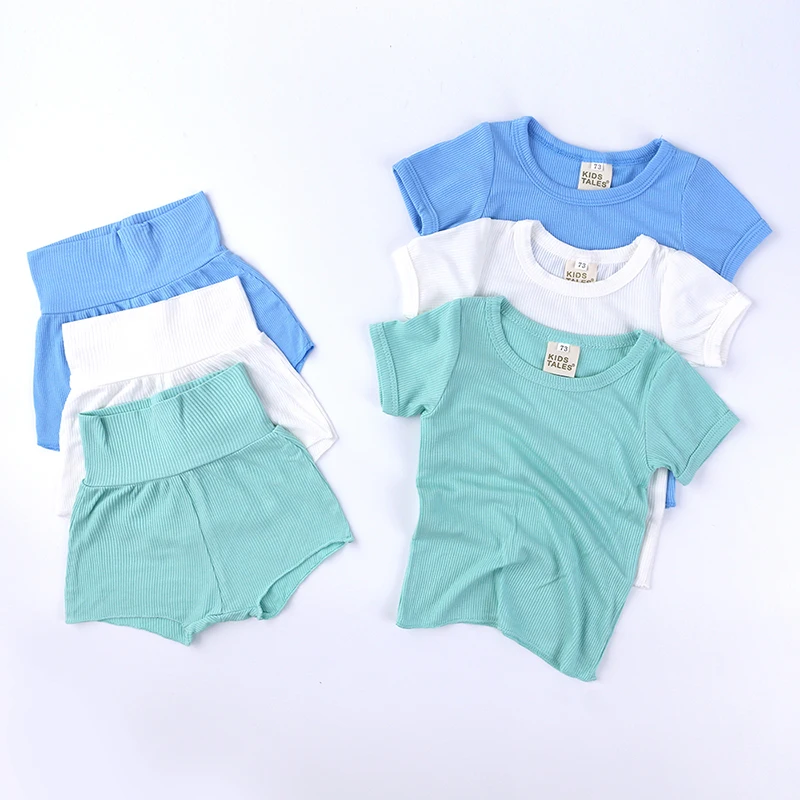 Baby Boy Girl Summer Clothes Set Short Sleeve T-shirt+Shorts 2pcs Newborn Outfits Kids Toddler Pajamas Knitted Infant Tracksuits Baby Clothing Set expensive