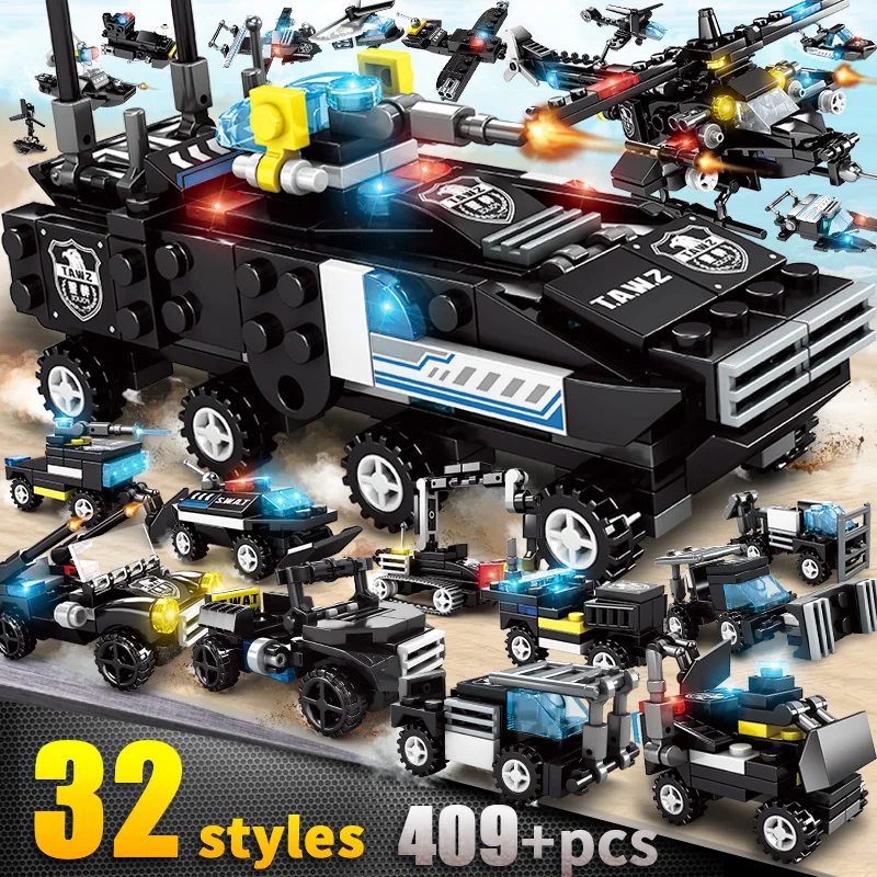 

409 PCS Pieces Swat City Police Children Toys Building Blocks Car Models Police series Bricks For Boys Birthday Gift
