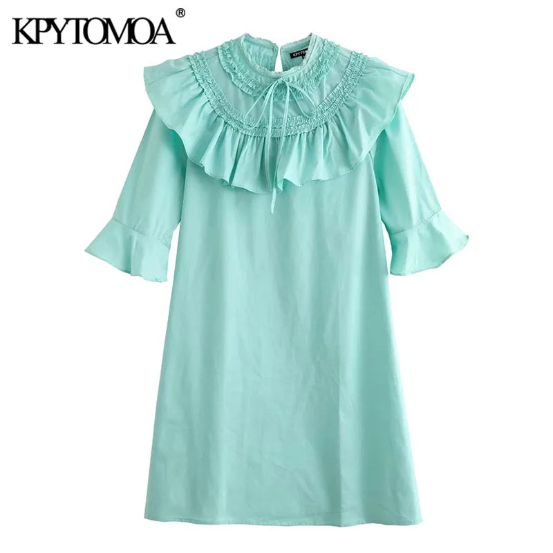 KPYTOMOA Women 2020 Chic Fashion Ruffled Solid Mini Dress Vintage Tied O Neck Short Sleeve Female Dresses Vestidos Mujer KPYTOMOA Women 2020 Chic Fashion Ruffled Solid Mini Dress Vintage Tied O Neck Short Sleeve Female Dresses Vestidos Mujer