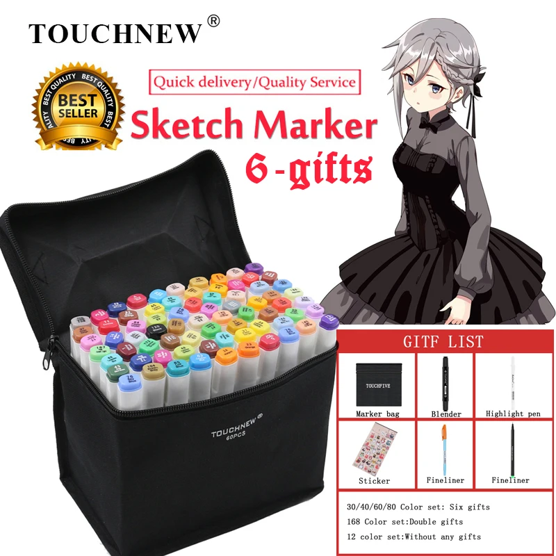 

TOUCHNEW Art Markers Pen Set Alcohol Based Brush Double Head Markers School Art Supplies for Animation Manga Drawing Markers