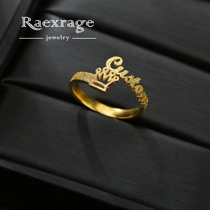 

Raexrage Customized Frosted Name Ring Women Men Stainless Steel Crown Heart Handmade Personalized Letters Adjustable Rings