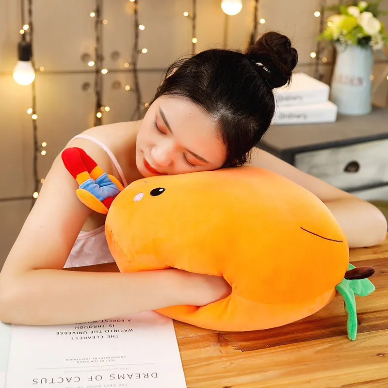 

1pc Cartoon Smile Fruits Vegetables Pillow Cartoon Carrot Broccoli tomato Warm hand pillow Stuffed Soft Toys for Children Gift