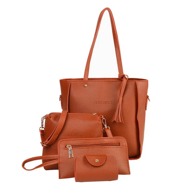 

4pcs/set Woman Bag Set Fashion Female Purse and Handbag 9 color Four-Piece Leather Shoulder Bags Messenger Bag Coin Purse Flap