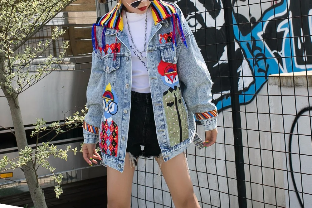 SexeMara/Модная Новинка; свободная джинсовая куртка с принтом граффити и блестками;