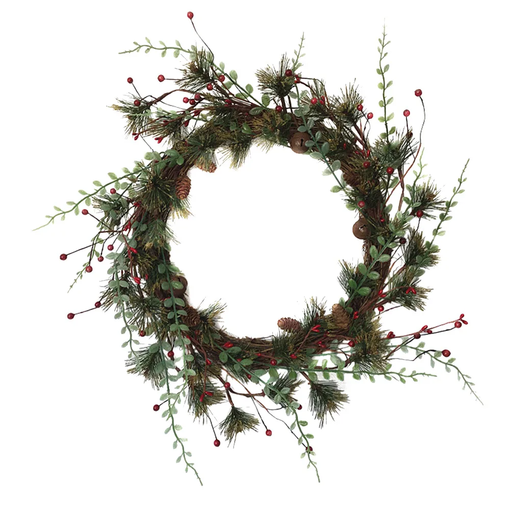 Pine Berry Wreath Floral Round Wreath Artificial Leaves Festive Atmosphere Decoration Door Hanging for Indoor Wedding Decor S27