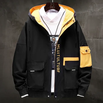 

2019 Zipper Men Jackets Autumn Winter Casual Coats Bomber Jacket Scarf Collar Fashion Hooded Male Outwear Slim Fit Hoody