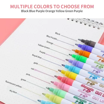 

12 Color Suit Water-based Metallic Color Marker Pen Double-line Painting Pen 2.0 Material Escolar Пенал Ручка Наклейки #7