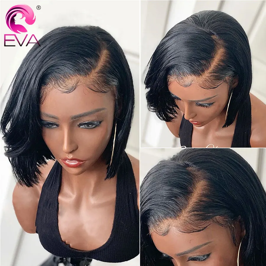  Eva 13x6 Short Lace Front Human Hair Wigs Pre Plucked With Baby Hair Straight Bob Lace Front Wigs F