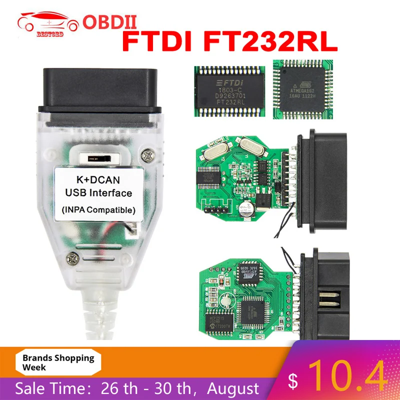 

For BMW INPA K+CAN With FTDI FT232RL Chip OBD2 Cable Diagnostic Tool INPA K+DCAN Support K Line for BMW from 1998 to 2013