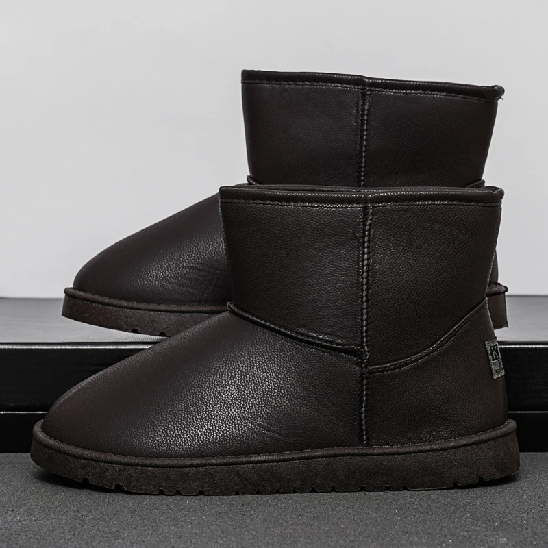 Zapatos De Hombre Cheap Winter Men Boots Pu Leather Men Shoe Warm Fur Waterproof Ankle Snow Boots Slip on Working Shoes