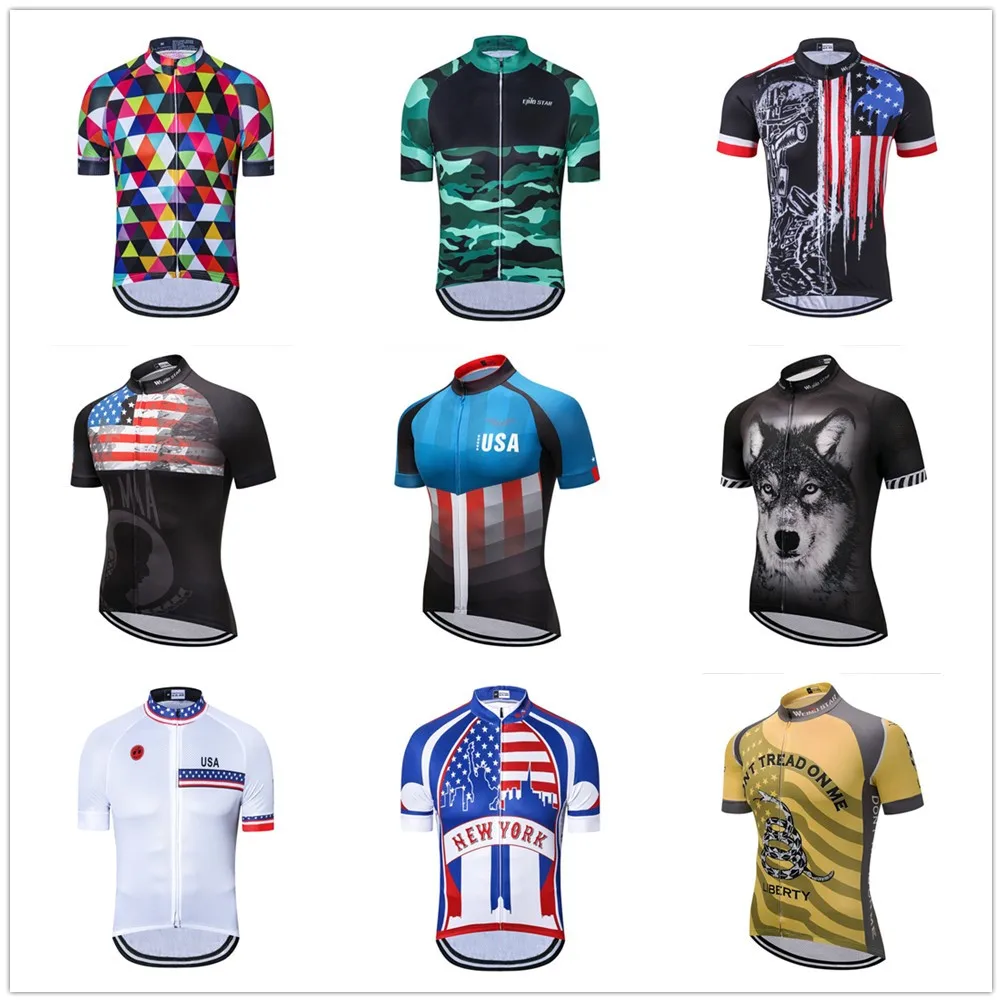 USA cycling jersey Men's Bike jerseys Short sleeve summer Pro Road MTB