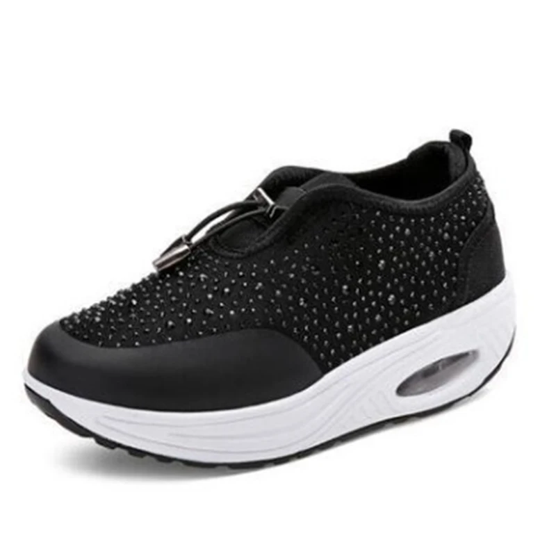 

New Spring Women's Vulcanized Shoes Woman Elastic Rope Crystal Sneakers Flat Platform Women Causal Comfortable Shoes Female 2020