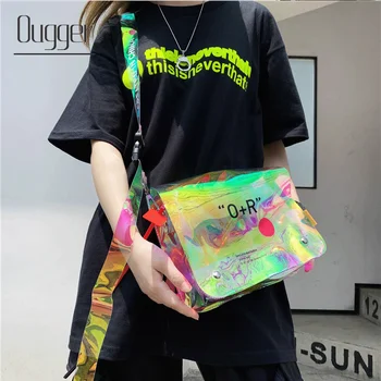 

2020 New Hip Hop Style Messenger Bag Pvc Lovers Jelly Bag Large Capacity Laser Postman Bag Transparent Shoulder Bag