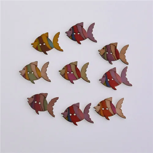 fish 50 шт. пуговицы для скрапбукинга деревянные пуговицы смешанные животные пчела Сова Ежик медведь собака слон голова пуговицы швейные Accessories5-40mm - Цвет: fish